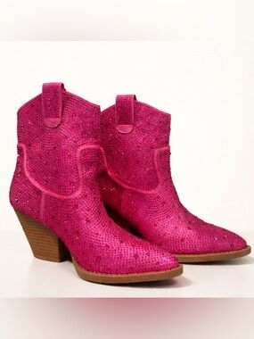 Hot Pink Rhinestone Ankle Cowboy Boots